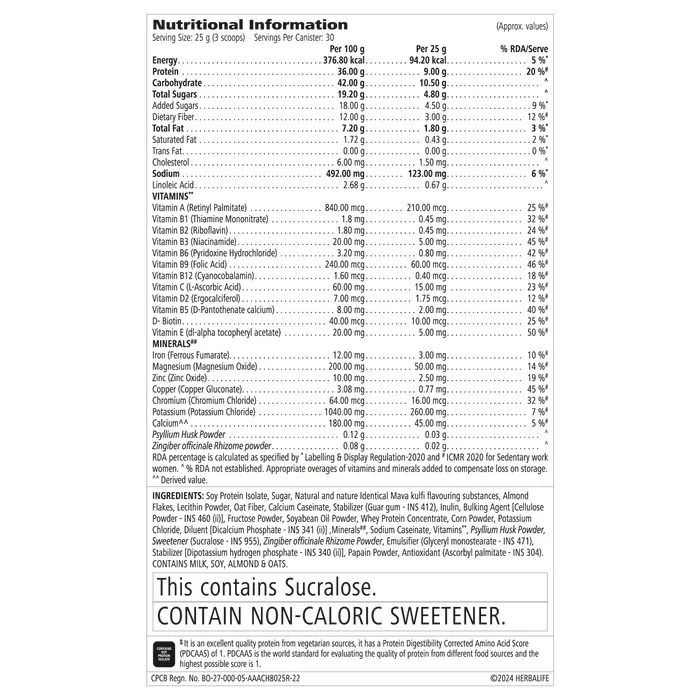 Nutrition information label for Formula 1 Nutritional Shake Mix